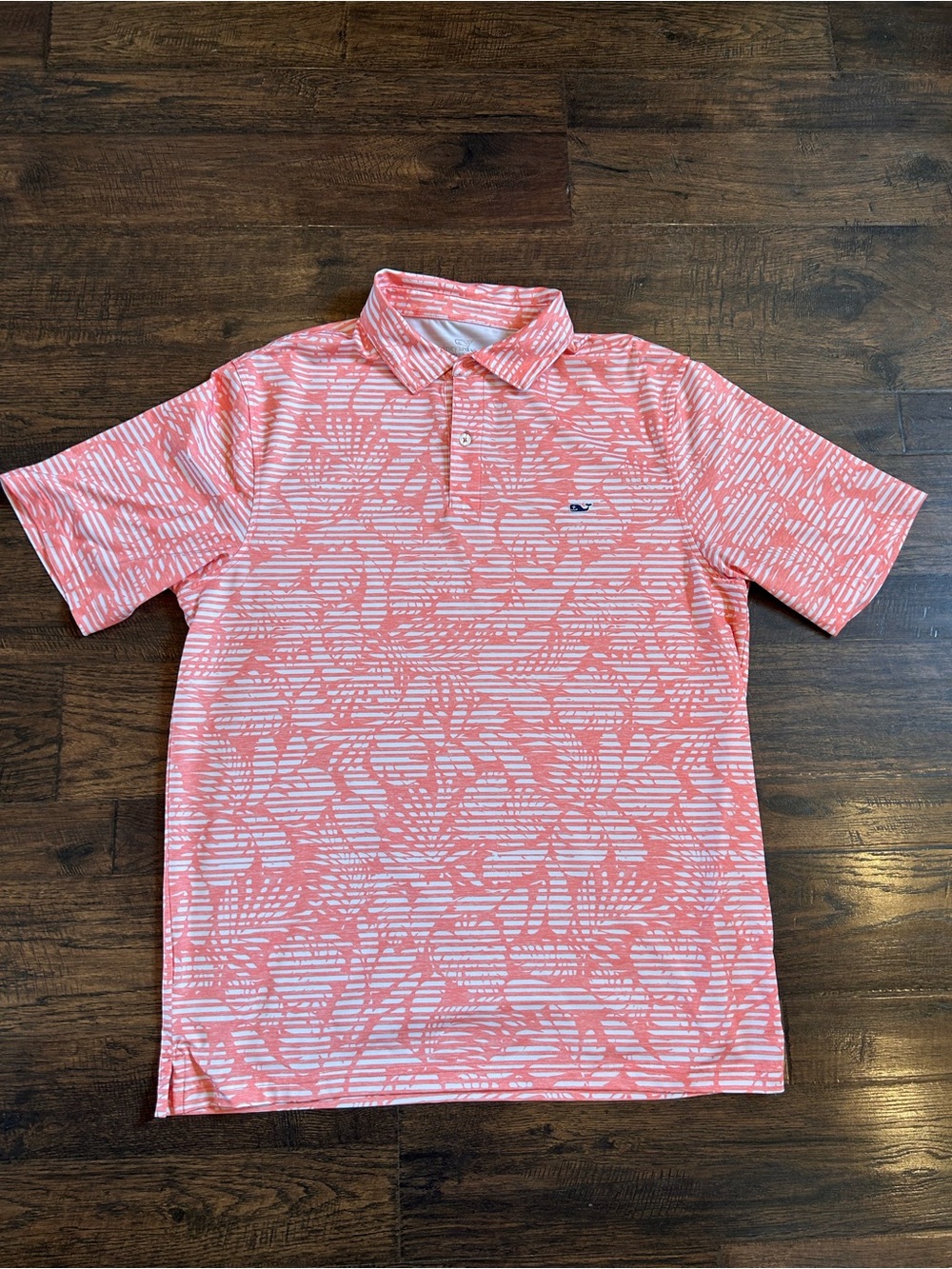 Vineyard Vines Coral and White Patterned Polo